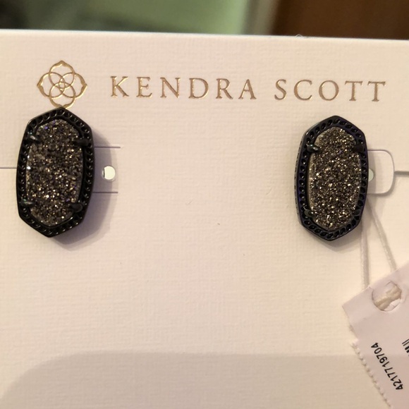 Kendra Scott Ellie Gunmetal Tone Stud Earrings With Platinum Drusy NWT - Picture 3 of 16
